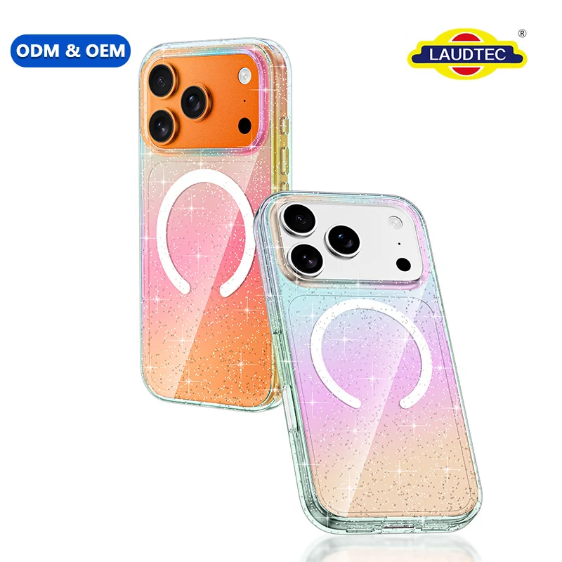 TPU+PC Anti-Yellow Shockproof Magnetic Protective Cover Gradient Glitter Clear Luxury Design Electroplated 360 Phone Case