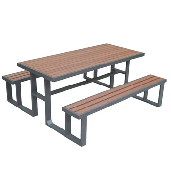 Outside Restaurant Outdoor Table With 2 Bench Public Commercial Long Wood Picnic Table Outdoor Garden Furniture Sets