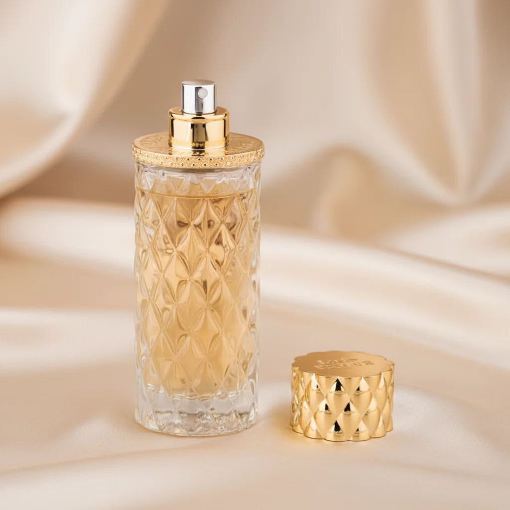Newest Design Modern Golden Luxury 85ml Round Glass Refillable Perfume Bottle with Gold Cap
