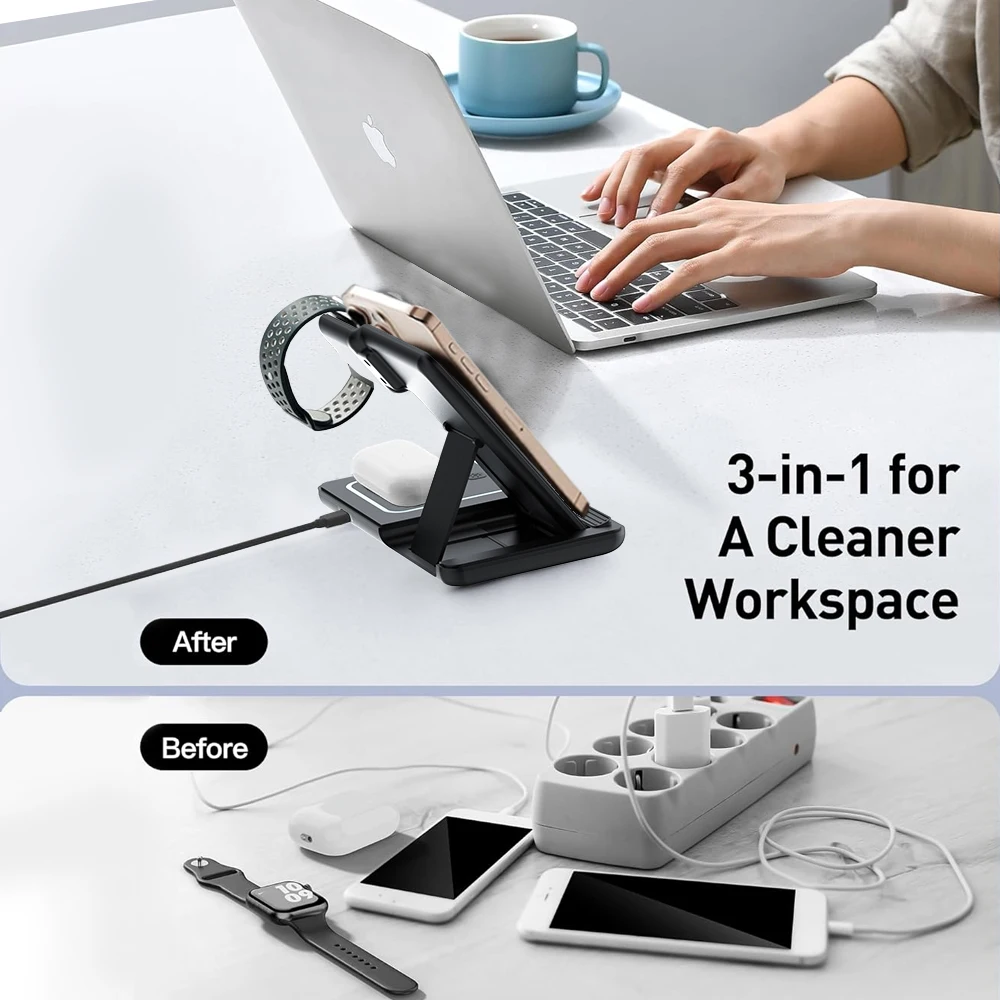Wireless Charging Station Foldable 3-in-1 For Phone Watch Buds_voghion.com