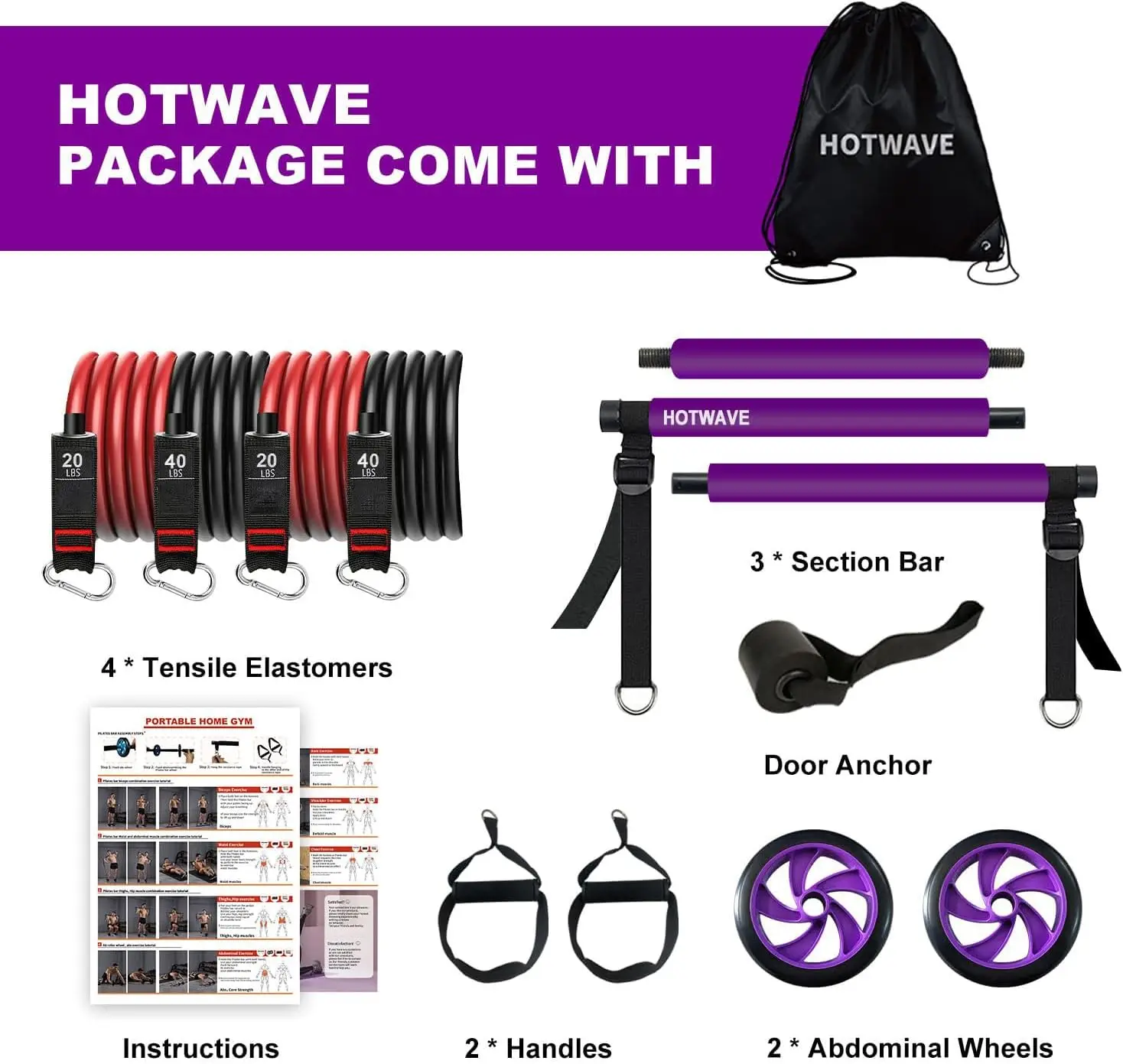 odm 3 section portable pilates kit bar adjustable fitness yoga pilates bar kit with resistance bands-4