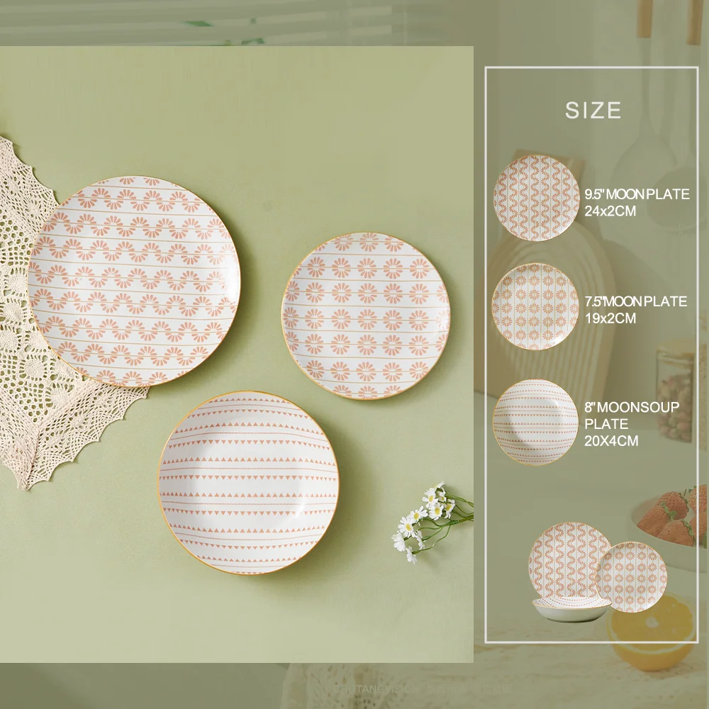 Eco-Friendly Simple Style Ceramic Porcelain Dinnerware Set Dishwasher Safe Tableware for Home Hotel Durable Food Serving Plates