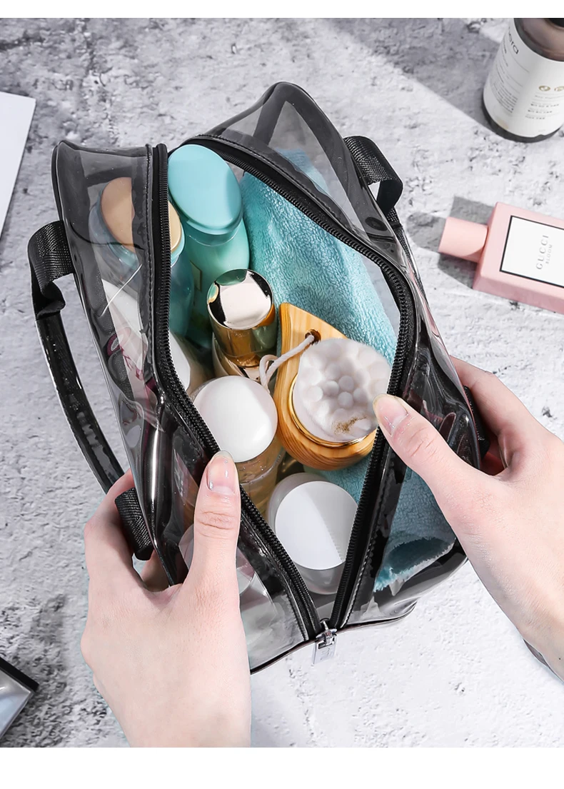 Customized Promotional Strong Durable PVC Clear Transparent Makeup Bag for Packing Cosmetic