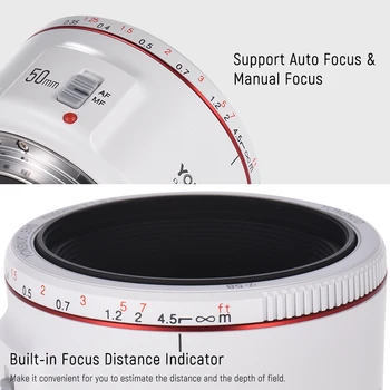 Yongnuo YN50MM F1.8 II White  AF/MF 0.35M Focus Distance Standard Prime Camera Lens for Canon DSLR Camera detail image