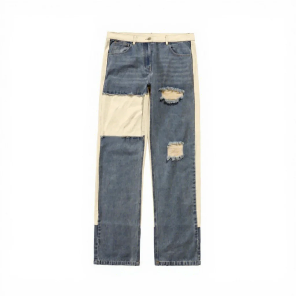 Heren Y2K-straatstijl, high-street-jeans met borduurwerk en patchwork, ruime snit, op maat gemaakte stiksels, gescheurde denim, ademend en waterdicht