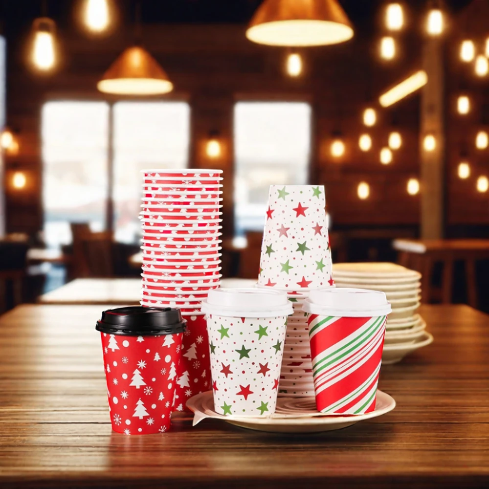 AT PACK 8OZ 12OZ 16OZ 20OZ Biodegradable Disposable Cafe Ethiopia Carton  Christmas Coffee Cups With Lids and Sleeve