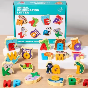 Large Animal Wood Letter Matching Puzzle Blocks Game Early Education Enlightenment Toy for 2-4 Years Old Kids for Kindergarten