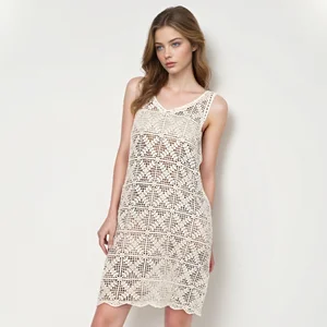 Summer New Chiffon Hollow Lace Floral Camisole Dress Women Loose Floor-Length Casual Elegant Slimming Sleeveless A-line