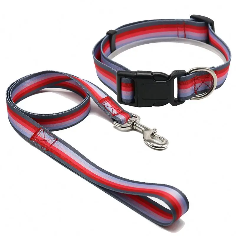 High Quality Custom Printed Breathable Adjustable Nylon Webbing Pet Dog Collar Leash Set Luxury Quick Release Training