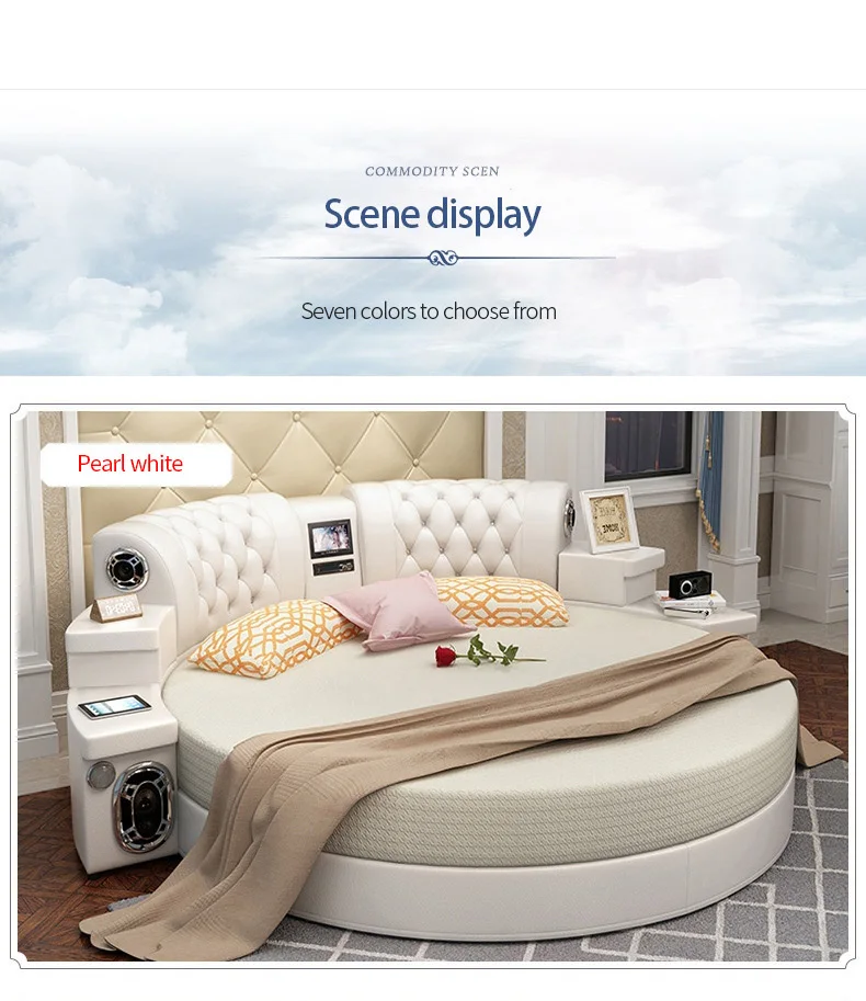European Style Audio Round Bed Round Double Leather Bed Modern