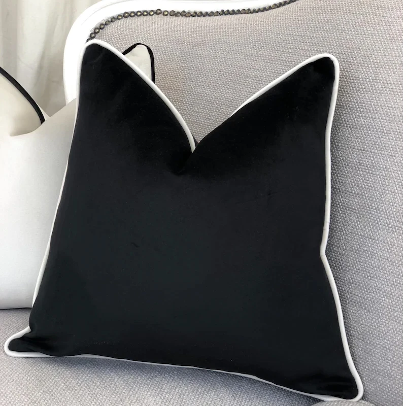 Modern Home Decorative Custom Black And White Cushion Cover Set Piping