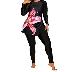 2026 New Middle Eastern Women Full Coverage Modest Muslim Tankini Swimsuit with Pants 2-Piece Set Plus Size Women's Swimwear