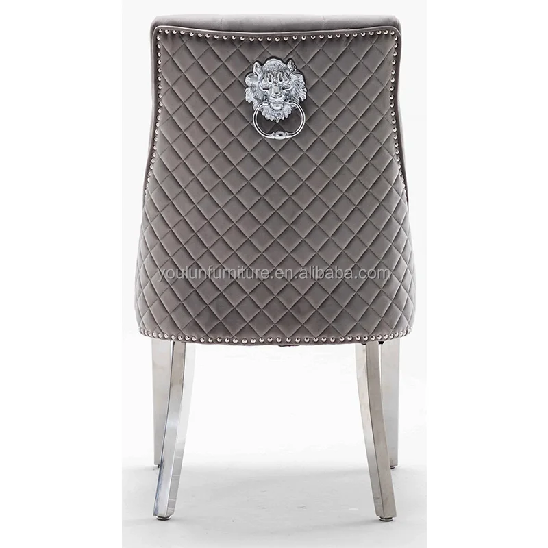 Patterned Gold Chrome Legs Tufted Back Velvet Dining Chair With Lion