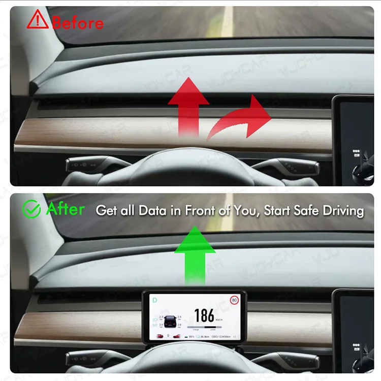 Vjoycar Tesla Model 3/Y Driver View Dash IPS 6.2 Inch HUD Display Tire Pressure Smart Instrument Cluster for Tesla
