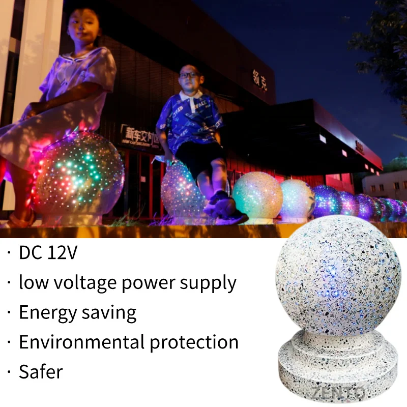 ZENTO Eco-Friendly 12V LED Lighting Solar-Luminous Anti-Collision Granite Stone Bollard Road Block Car Stop Traffic Barrier