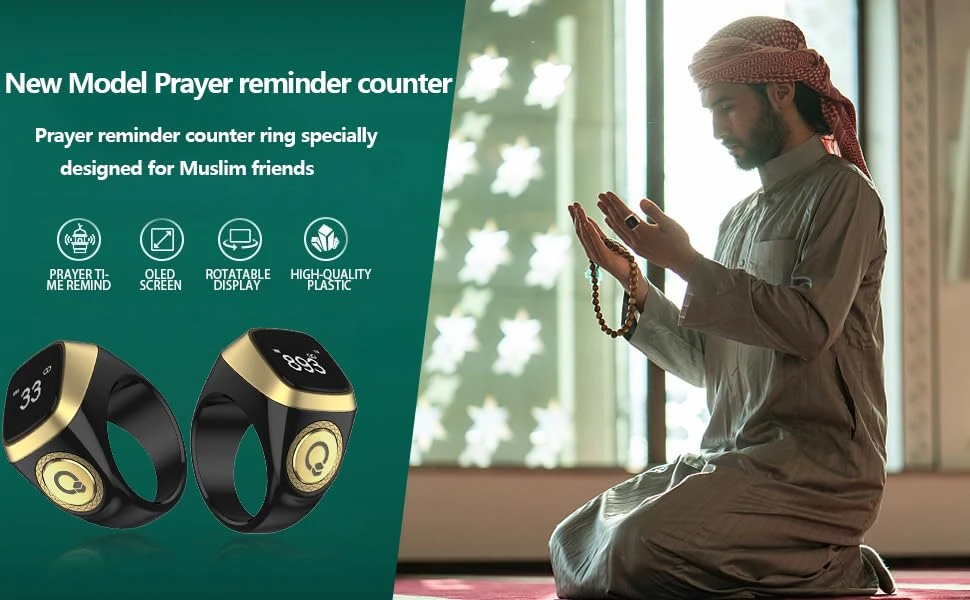 E01 Smart Ring Counter, Tasbih Zikr Ring, Muslim Islamic Prayer Smart Rings, Digital Electronic Smart Tally Counter for Prayer