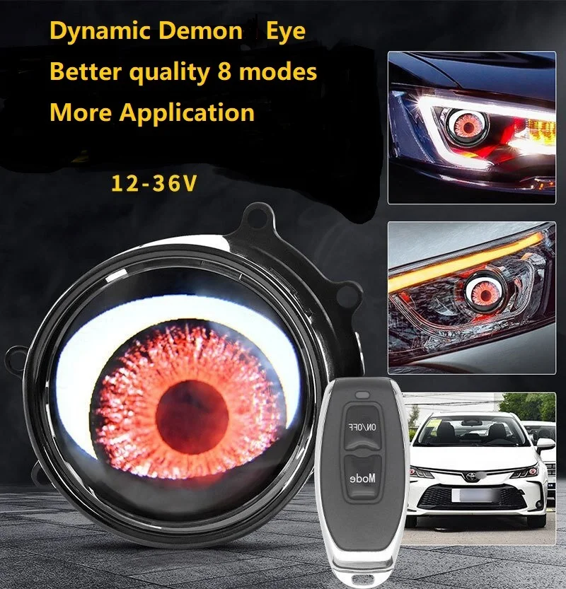 2024 LED Dynamic Demon Eye Projector Headlight for Motorcycle