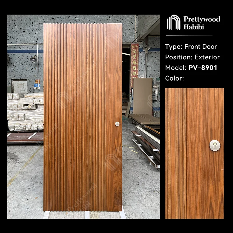 Prettywood Australia Residential Exterior Vertical Slats Design Waterproof Modern Solid Wooden Main Entrance Pivot Entry Door manufacture