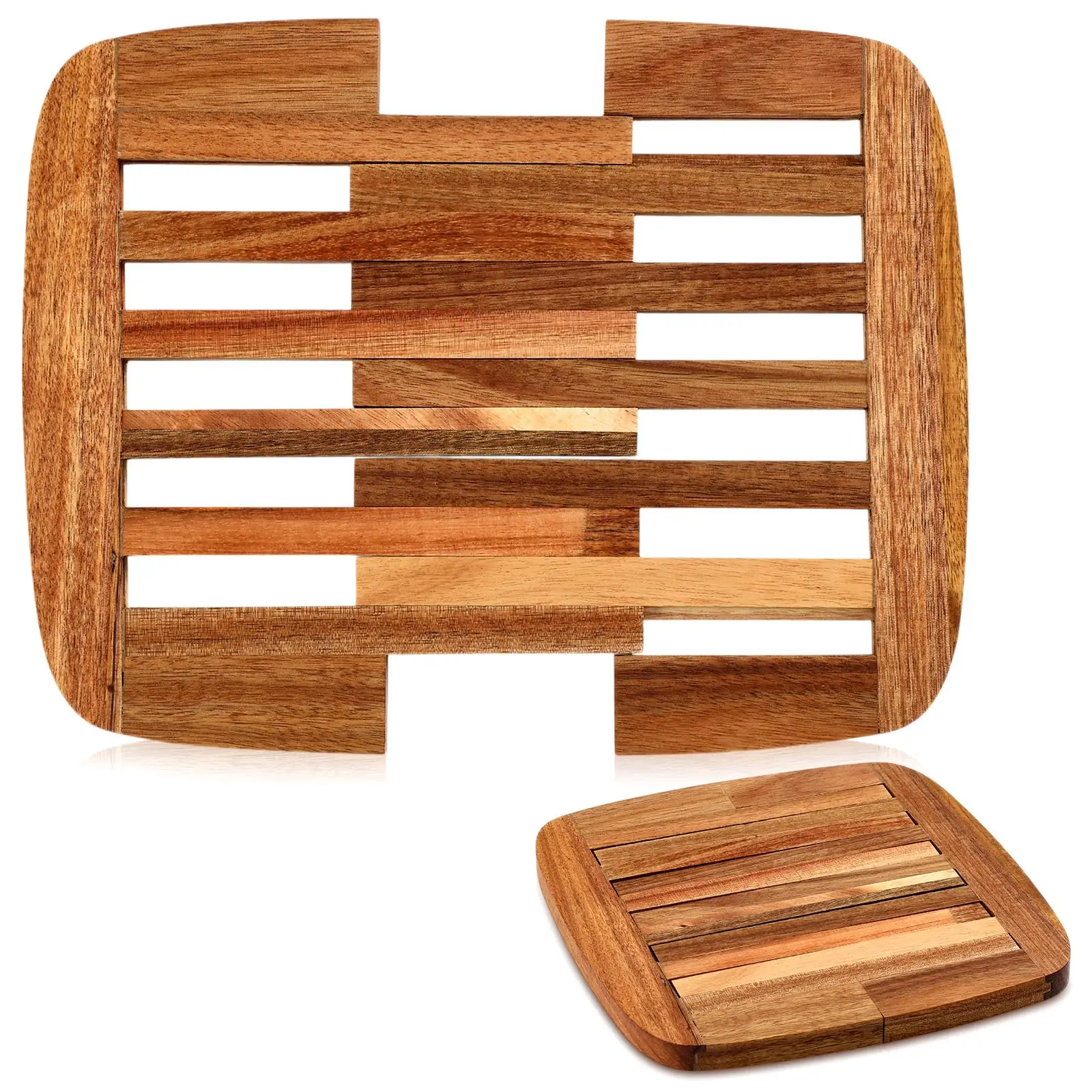 Custom Wooden Expandable Trivet Heat Resistant Pot Holder Kitchen Countertop Protector for Hot Dishes Bowls Slatted Wood Trivet