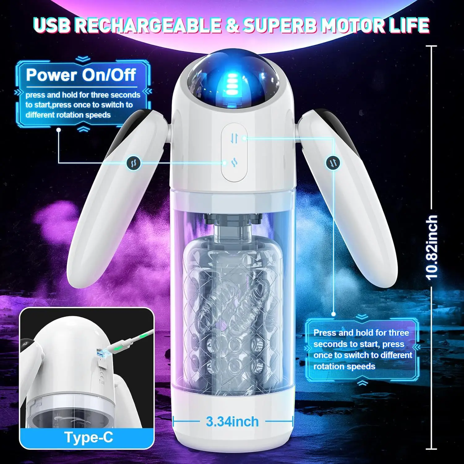 Electric Automatic Telescopic 7 Modes Rotation Masturbator Cup Handle Male 2 in 1 Masturbation Adult Sex Toys