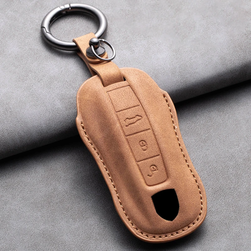 Leather Car Key Cover Case Shell for Porsche Panamera Carman Macann  Cayenne 911 970 981 991 996 Keychain Key Accessories