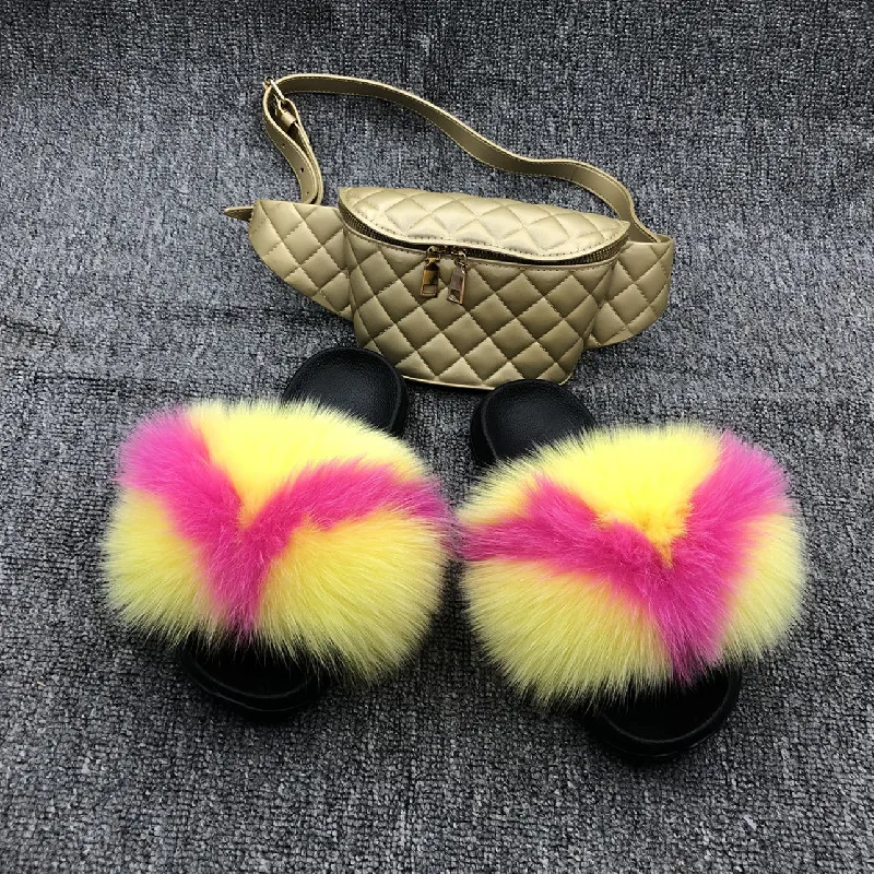 luxury fur slides