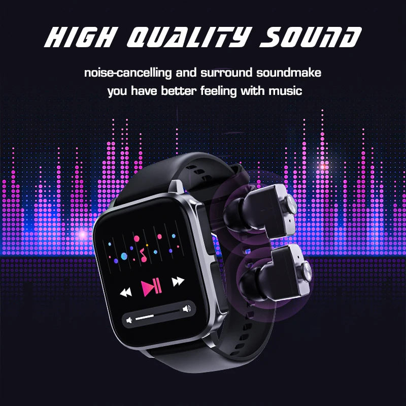 T22 2 in 1 TWS Smart Watch Waterproof Reloj Inteligente Heart Rate Fitness tracker Smartwatch With Wireless Earbuds Earphones