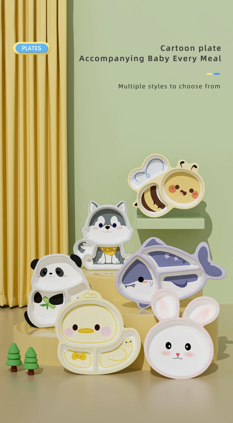 Melamine Cartoon-Design Dinner Plate for baby products Kids Divided Compartments Safe Toddler Feeding Tableware Kindergarten