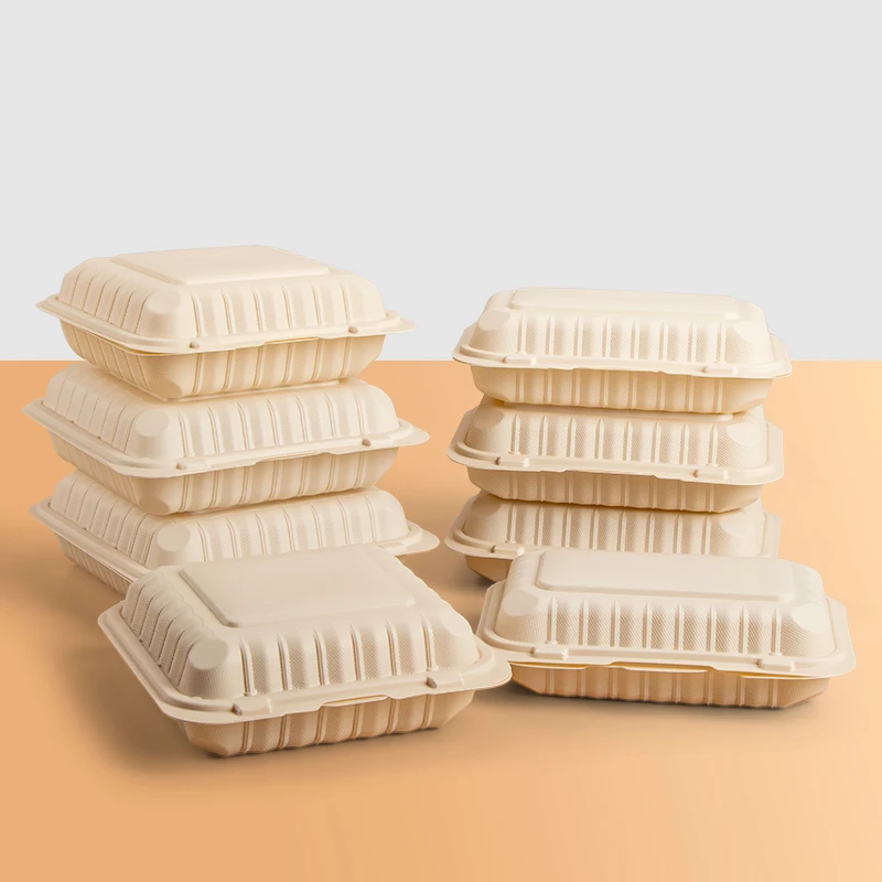 9x9inch Biodegradable Eco-friendly Clamshell Takeaway Hinged Lid To-go Lunch Bento Box Disposable Corn Starch Food Container