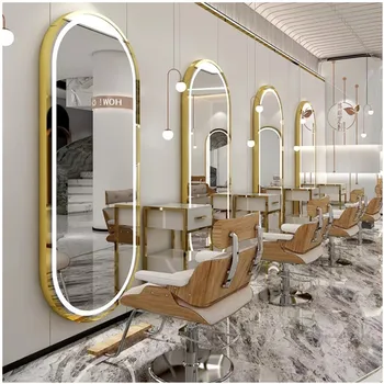 Round Hair Styling Stations Barber Mirror Barber Shop Mirrors with Led Lights