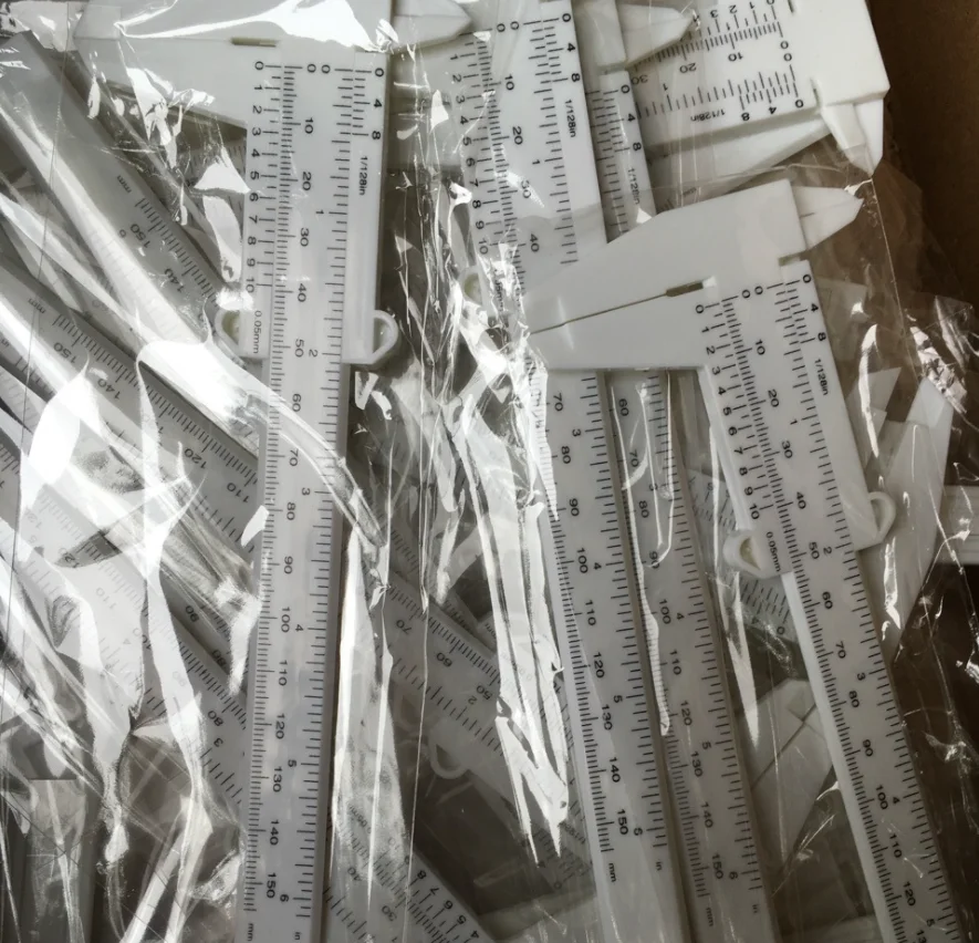 wholesale Vernier caliper 150mm Plastic Slide Caliper Ruler White Red Blue Black Individually packaged Measure Eyebrow Distance