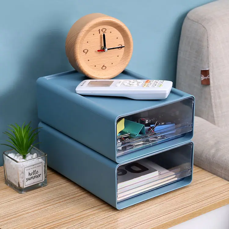 High Quality Custom Color Stackable Plastic Desktop Storage Box Drawer Multi-Layer Rectangle Office Accessories