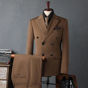 Men's Double-breasted Men's Suit Jacket Two-piece Convex Collar Slim Europe the United States Formal Casual Suits blazer Men