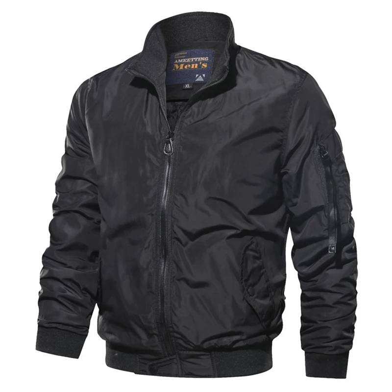 New Fashion Men Autumn Winter Lapel Stand Collar Solid Zipper Outdoor Plus Size Thicken Casual Tops Coat Flying Jacket_voghion.com