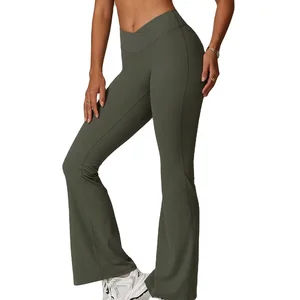 China Wholesale High Waist Yoga Pants with Elastic Waist Closure Solid Pattern Non-Restrictive Movement for Intense Workouts