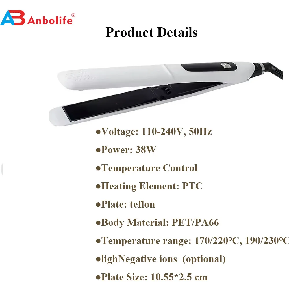 Professional Hair Straightener and Flat Iron with 10 Temperature Levels 130-230°C Range and Teflon Plates for Smooth Frizz-Free Hair