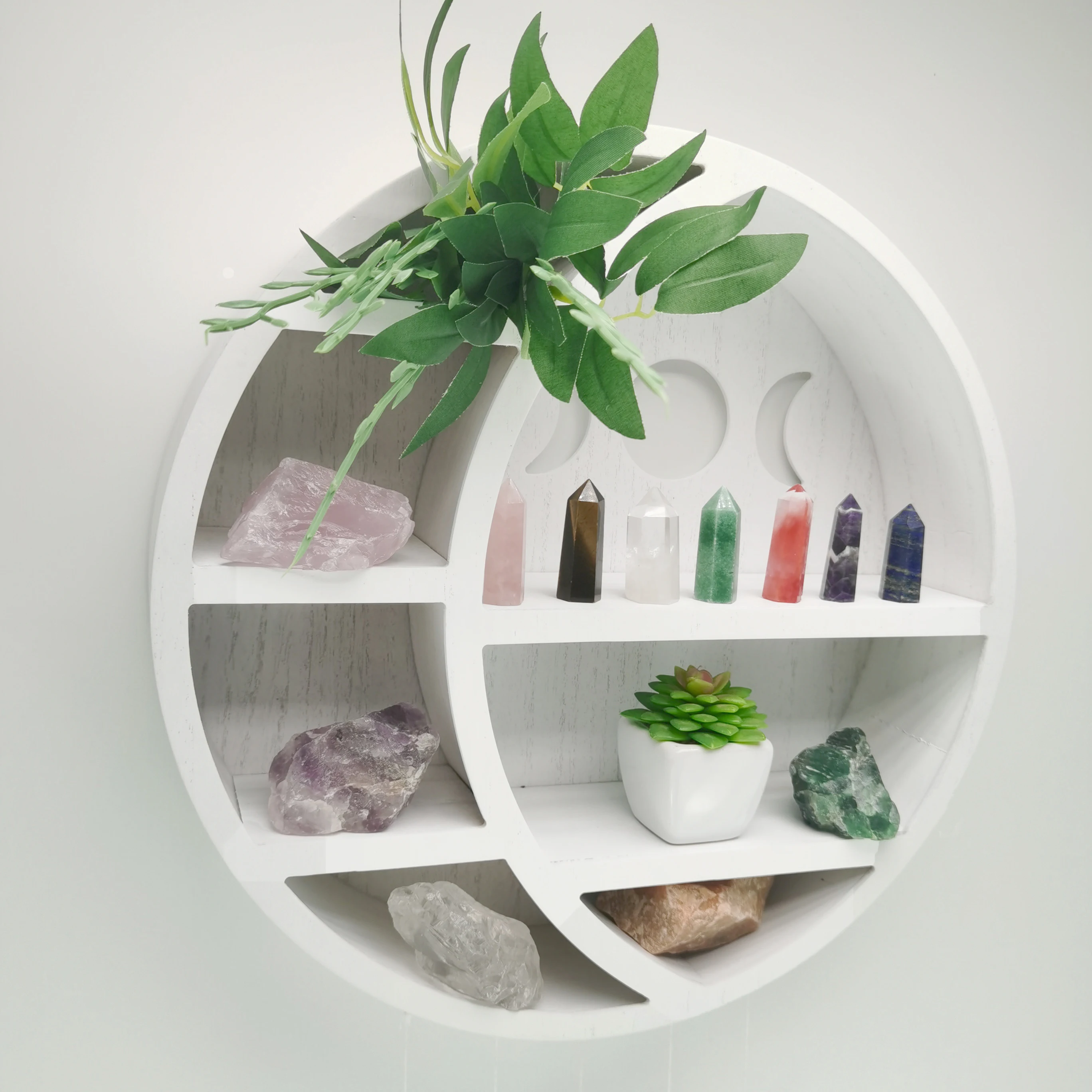 Essential Oil Small Plant Gothic Witchy Crescent White Moon Shelf for Crystals Stone