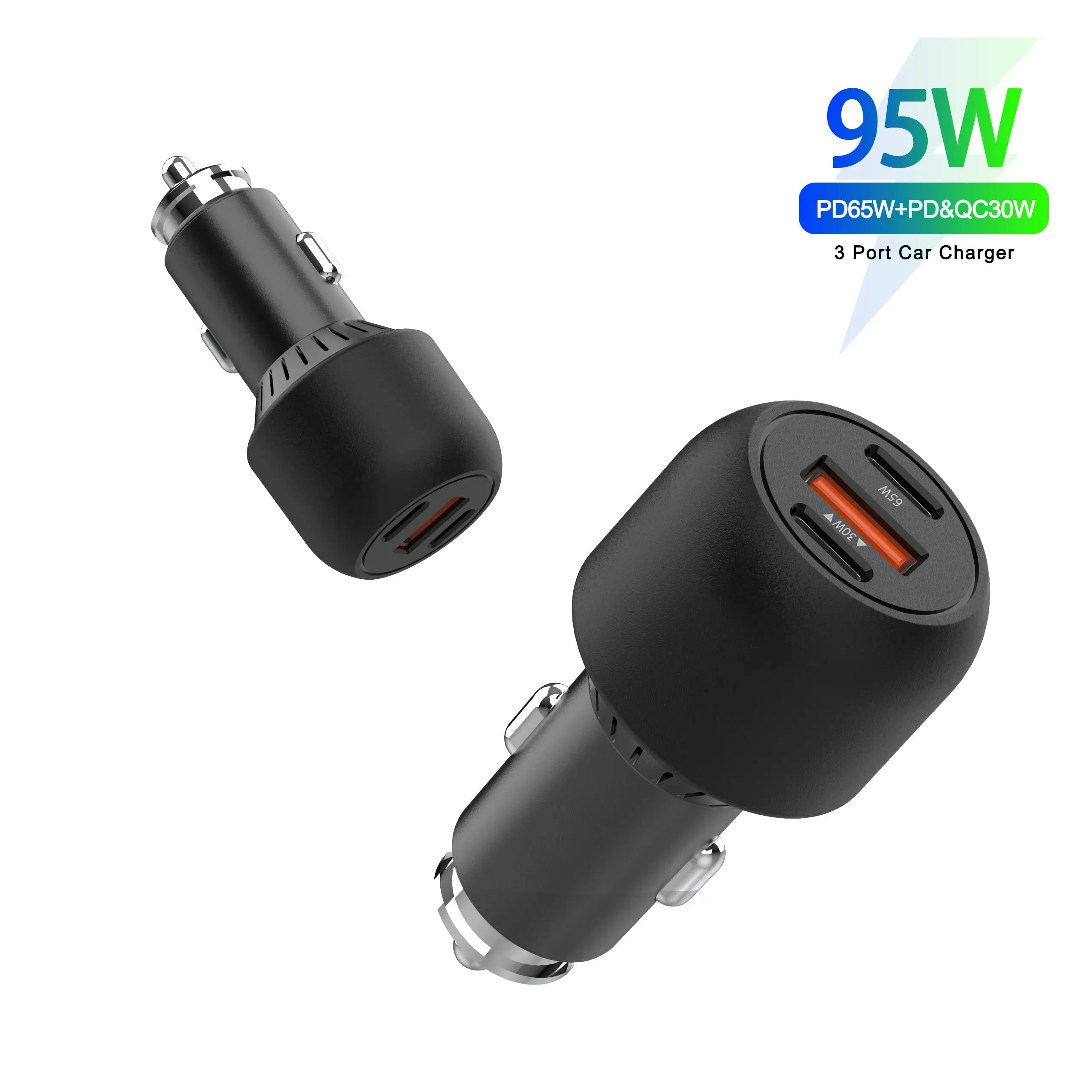 
IBD 95W индивидуальная модель наивысшей мощности Type-C PD 65W зарядное usb-устройство для автомобиля QC3.0 быстрое зарядное устройство со светодиодной подсветкой из 30 Вт мобильное автомобильное зарядное устройство 