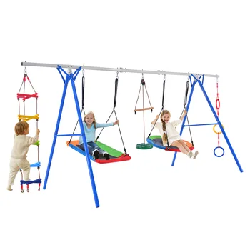 Multifunction Playsets for Kids with Climbing Ladder, Saucer Swing, Monkey Bar Swing, Disc Swing and Swing Ring