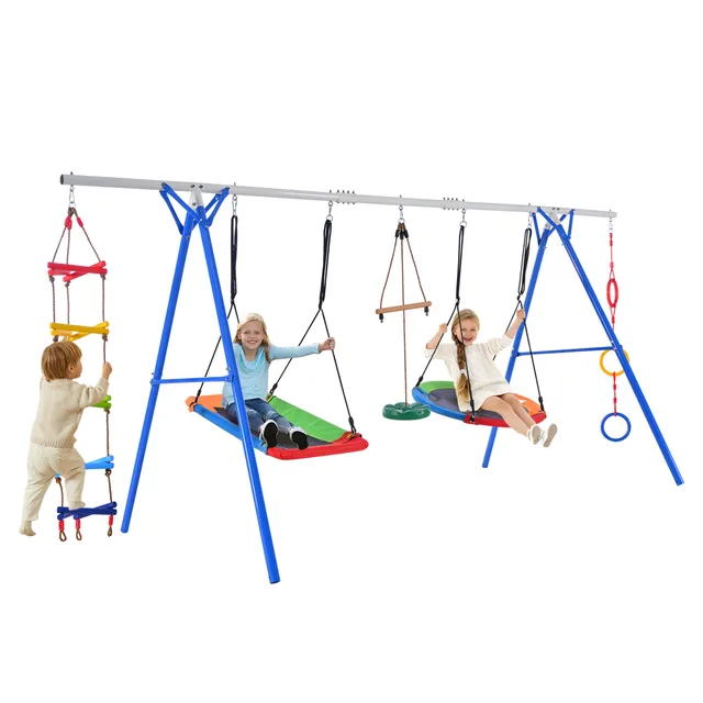 Multifunction Playsets for Kids with Climbing Ladder, Saucer Swing, Monkey Bar Swing, Disc Swing and Swing Ring