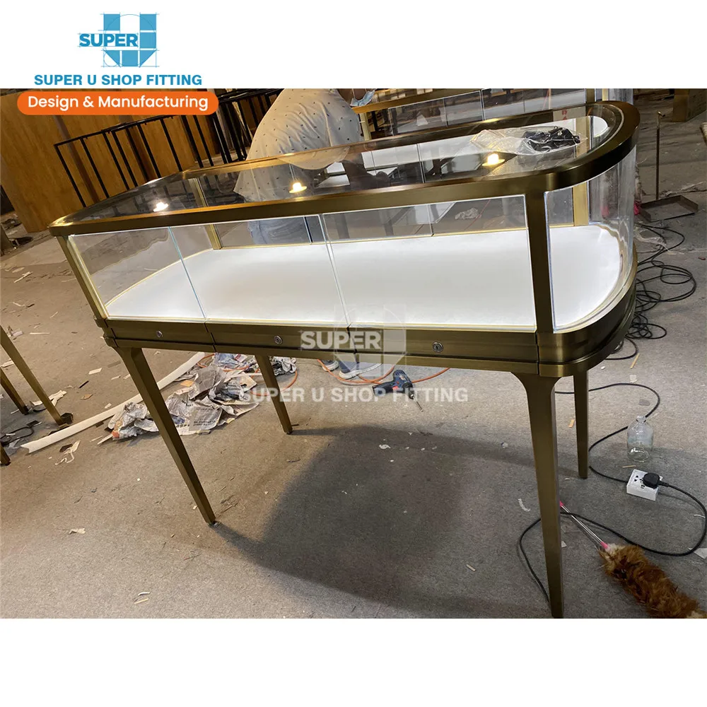 Tempered Glass Jewelry Showcase LED Lighting Jewelry Store Display Counter Fixtures Jewelry Shop Furniture