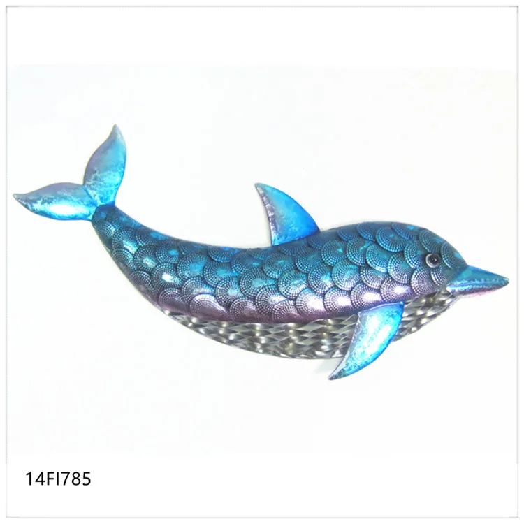 Handmade Gift Original Metal Crafts Dolphin3D fish Home Wall Art Sculpture Hanging Beach Home silver