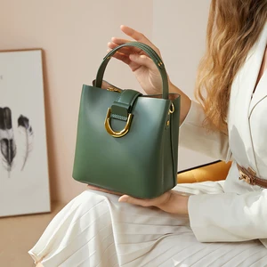 Wholesale Customization 2026 New Fashion Vintage Leather High Quality Waterproof Button Bucket Handbag Women Shoulder Diagonal