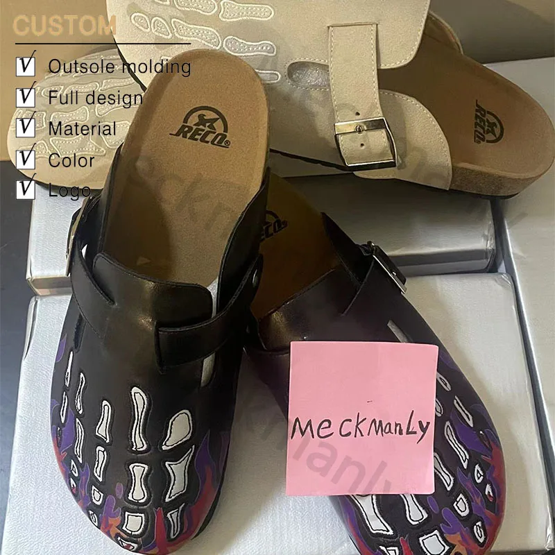 Men Clogs Custom Design Logo Close Toe Slippers Outdoor Genuine Leather Men Clogs Custom Women Classic Clogs Flat Mules Slippers