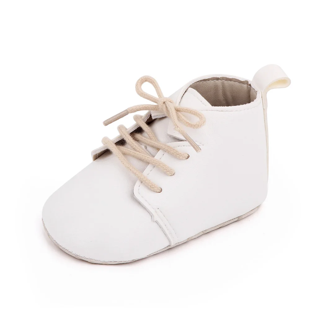 Spring and Autumn Baby Girls PU Leather British Style Front Lace-up Solid Color Infants Walking Shoes details