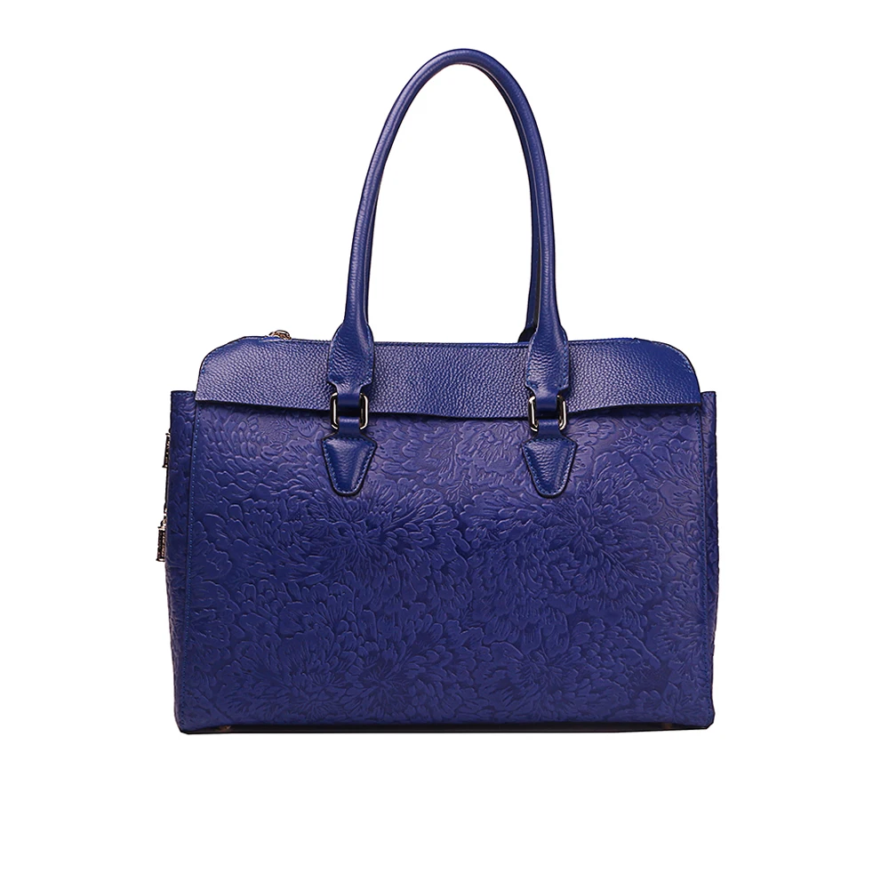 Elegant large-capacity navy flower embossed leather handbags  women shopper luxury bags