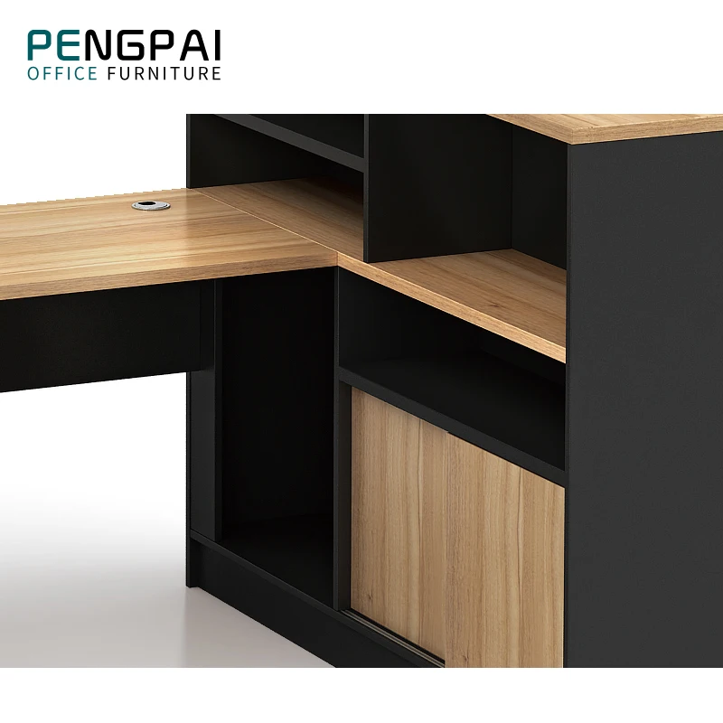 PENGPAI Single Wooden Study Working One Person Storage Workstation With Overhead Cabinet
