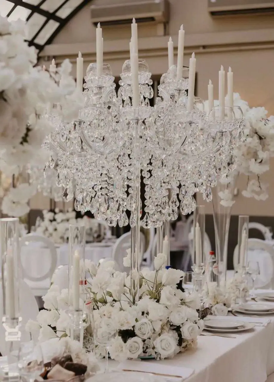 Zt325g Wholesale 15 Arms Gold Tall Crystal Candelabras Centerpieces