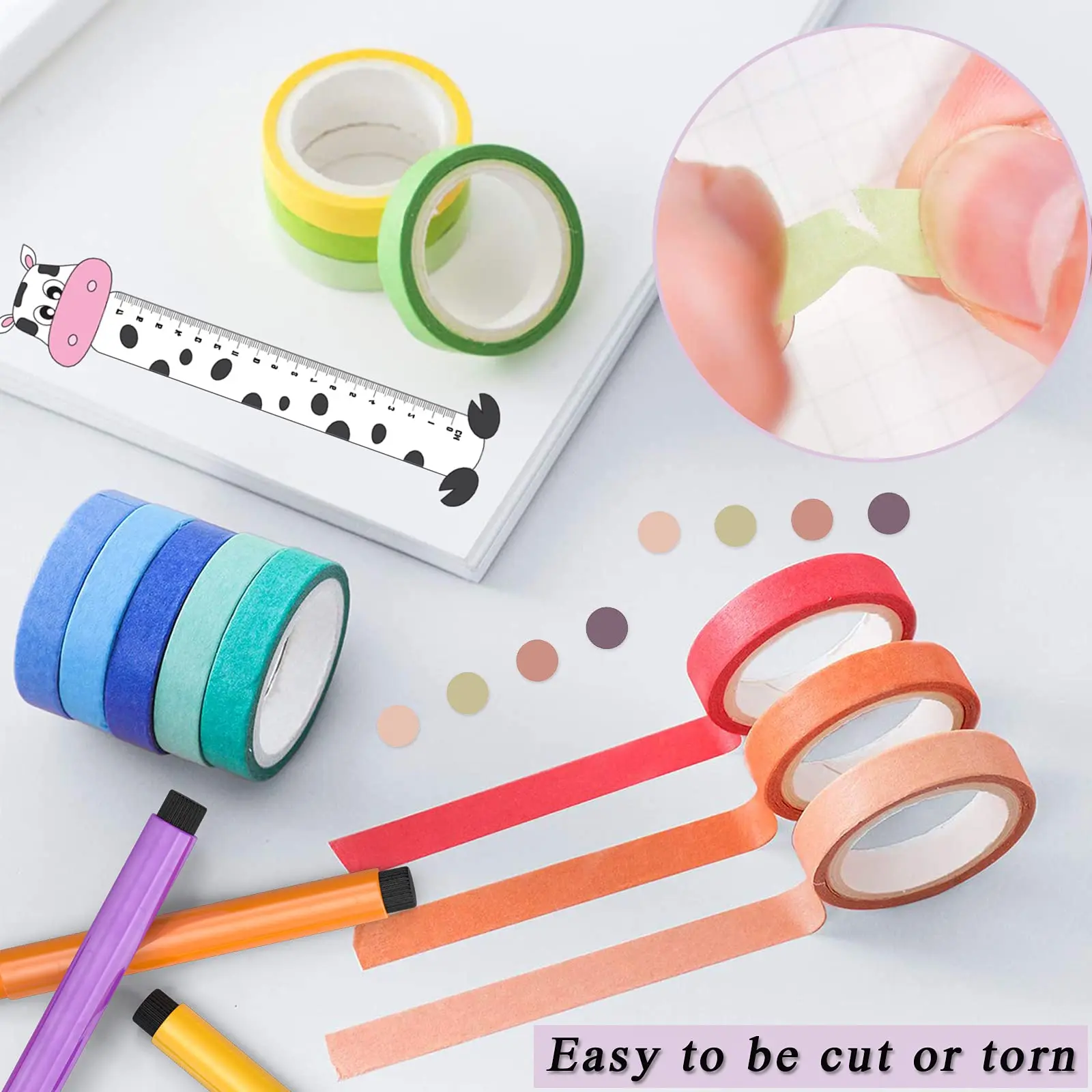 15 mm Rainbow Colors Washi Tape Decorative Tape for Bullet Journal, Planner, DIY Arts Crafts, Scrapbooking, Holiday Decoration
