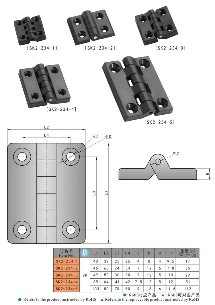 SK2-234 Black PA Nylon Plastic Hinge Industrial Design 40 50 60 Hinges for Electrical Cabinet Distribution Box Cabinet Door